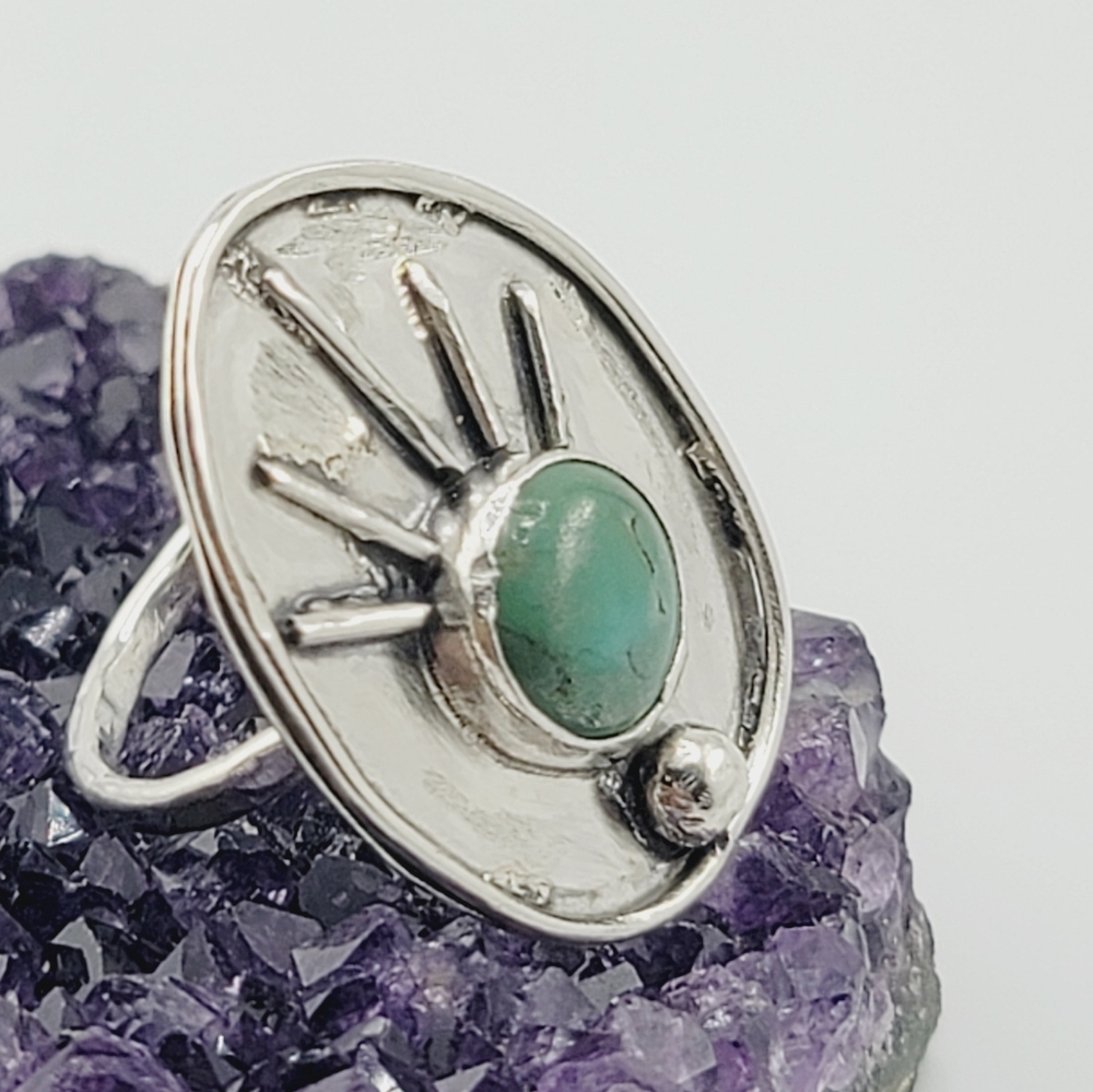 TURQUOISE SUN RING HANDMADE IN STERLING SILVER Sz 9